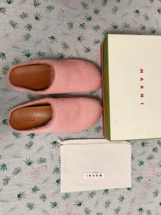 Marni Shoes - Brand New Marni Pink Fur Calf Hair Mule Slippers Unisex Complete Set Box + Dustb